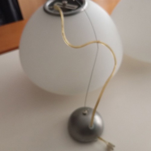 2 Pendant Single-Light Lamps Made of Blown Opaline Glass Amu Moser like new
