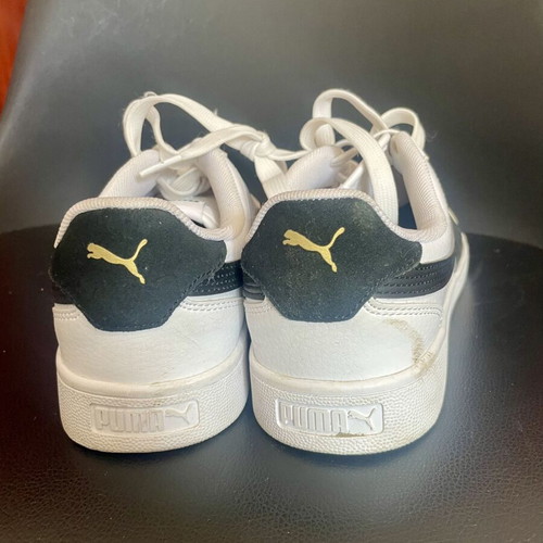 Puma Shuffle Leather Sneakers like new, white with black stripe and gold logo