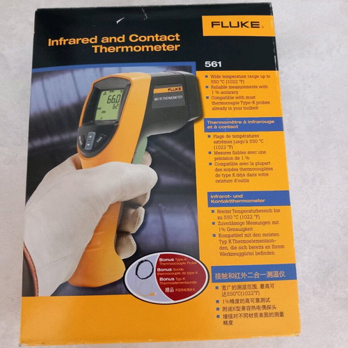 Fluke-561 infrared thermometer and probe new with K-Type probe
