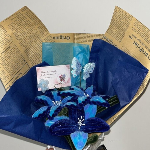 Blue bouquet no.2 new with 3 flowers and butterfly