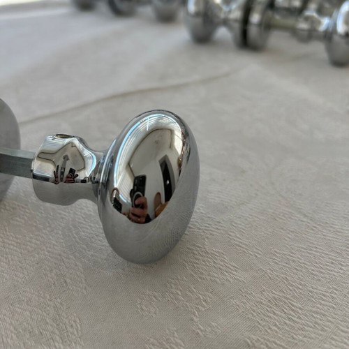 Door knobs used, 9 sets, chrome ball type with rosette