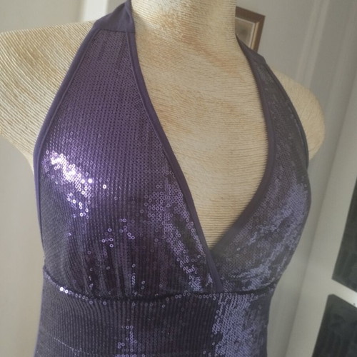 Ysatis mini dress used, purple with sequins, size M