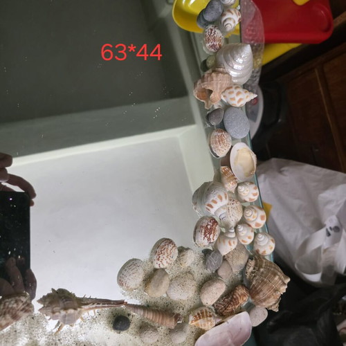 Mirror decorated with shells, pebbles, sand like new handmade