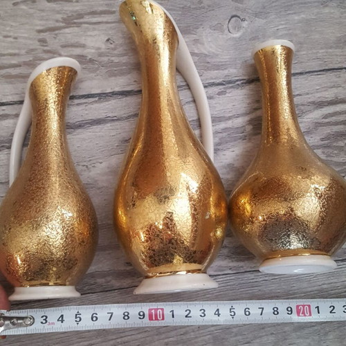 Royal Porzellan Bavaria KM 22kt Gold Porcelain Vase Set of 3 like new