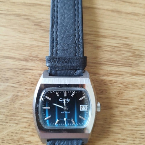 Candy wristwatch used, blue dial, steel back plate