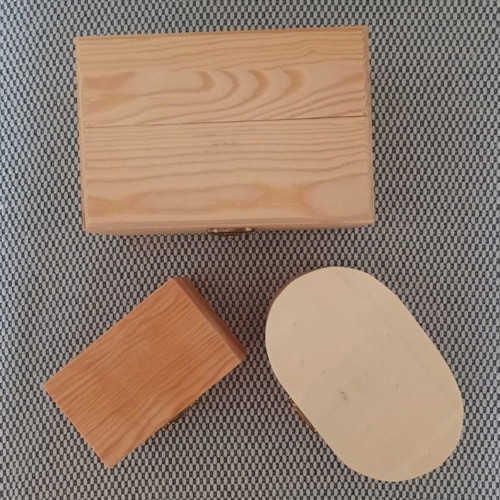 Set of 3 wooden storage and decoration boxes with 12 mini clothespins