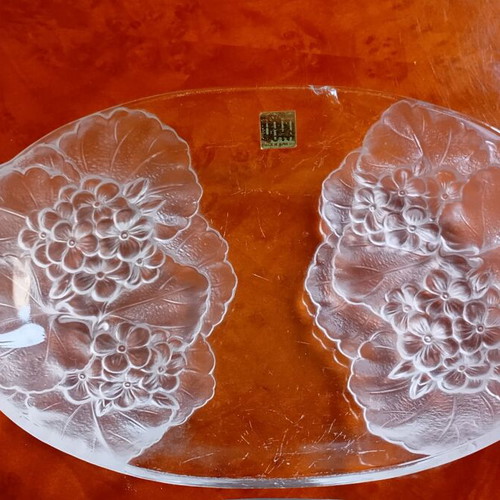 Hoya Crystal Tokyo serving platters used, set of 2, embossed glass
