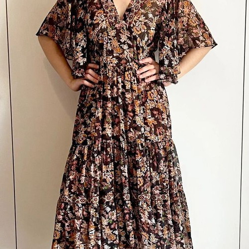 Zara Boho Flowy Maxi Dress like new, floral black multicolor