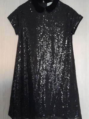 Μαύρο κοντομάνικο επίσημο φόρεμα Zara καινούργιο με παγιέτες και βελούτο γιακά