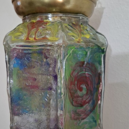 Hexagonal Hanging Lamp Fusing Glass stained glass style, like new, 60 cm