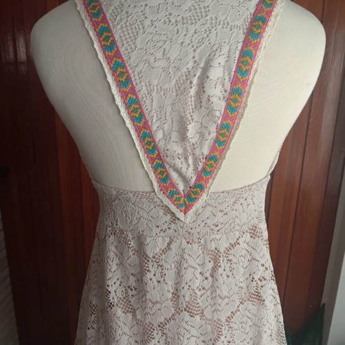 Asymmetric beige lace dress with high-low hem, like new, size M