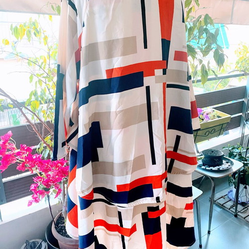 Marella Long Shirt White Blue Red with Belt like new