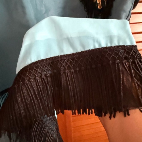 Italian evening dress like new, turquoise, organza sleeves, embroidery