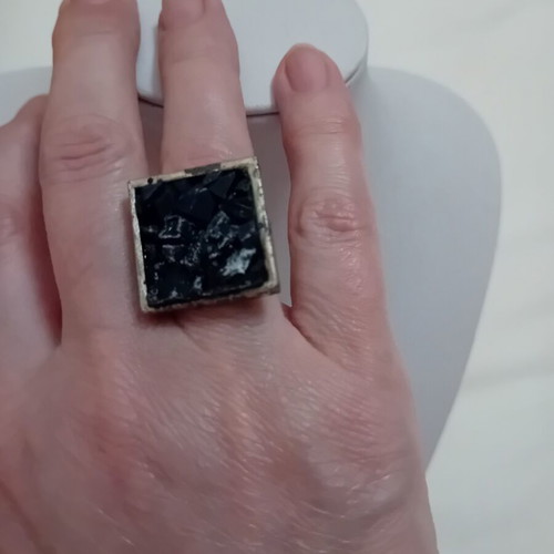 Zara ring silver with black 3D adjustable, like new