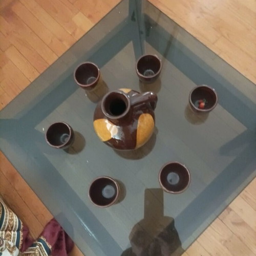Ouzo set clay jug and six small glasses new