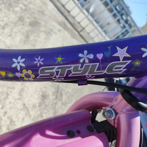 Style Mascot Kids Bicycle used, 16-18 inch wheels, purple and pink