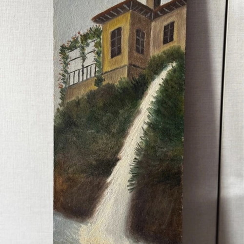 Vintage Naousa Paintings set used, industrial folk art on wood
