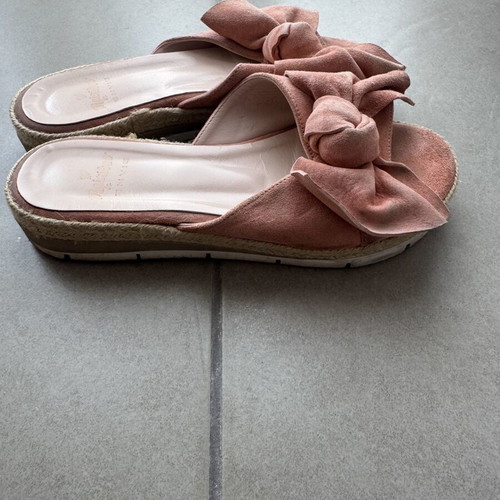 Mairiboo for Envie suede slippers with oversized bow, dusty pink