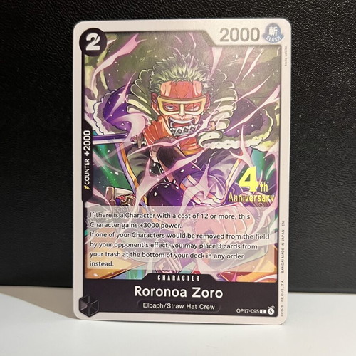 Roronoa Zoro One Piece TCG card 4th Anniversary stamped