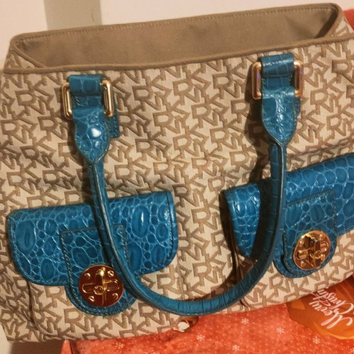DINKY handbag like new, beige and turquoise