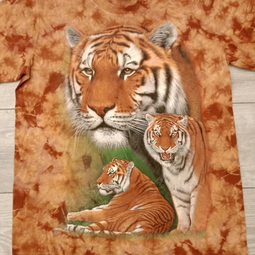 Vintage Rock Eagle T-shirt with triple tiger print and tie-dye, used
