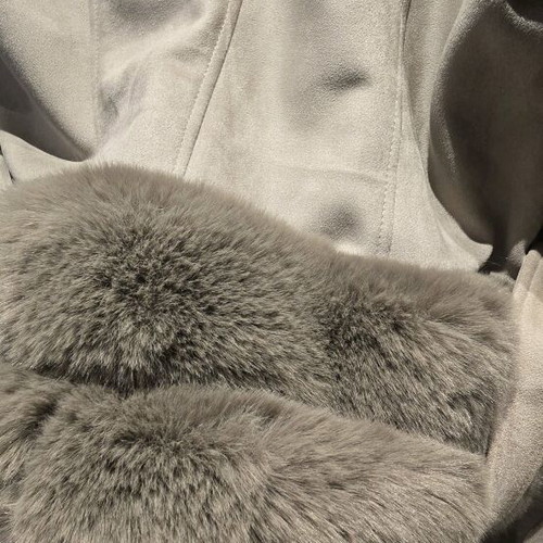 Jacket gray with eco fur and lining new, size L