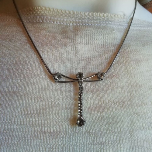 Steel dragonfly necklace silver color with clear zircon new