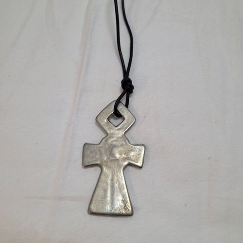 Women's necklace silver cross with leather pendant, like new