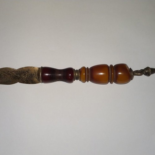 Silver vintage letter opener 950 used with genuine amber