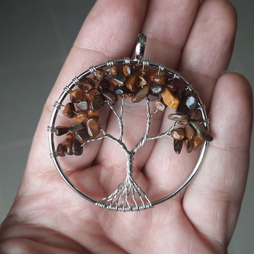 Tree of Life pendant with natural Tiger's Eye crystal new