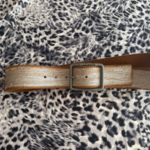 Miss Sixty brown leather belt with square metal buckle and woven texture, like new