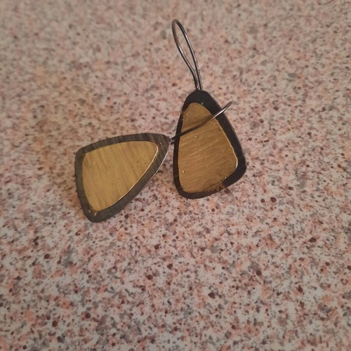 Handmade earrings of brass with gold and silver plating like new
