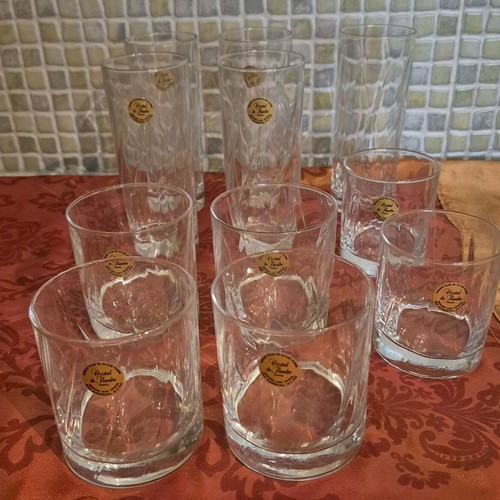 Crystal glasses for water, whiskey and wine new, set of 11 pieces