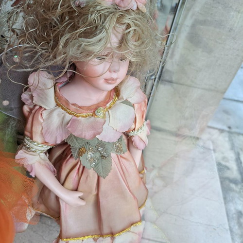 Porcelain fairy doll new, 35 cm with wooden base