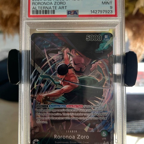 Roronoa Zoro graded Pokémon card PSA 9 like new, Alternate Art Op12 020
