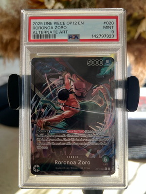 Roronoa Zoro graded Pokémon card PSA 9 like new, Alternate Art Op12 020