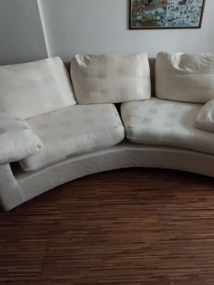 Sofa used semicircular in white and beige fabric