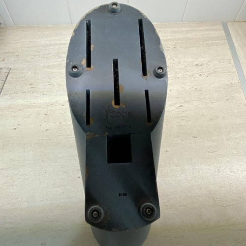 Cook wooden knife block used, silver metal color