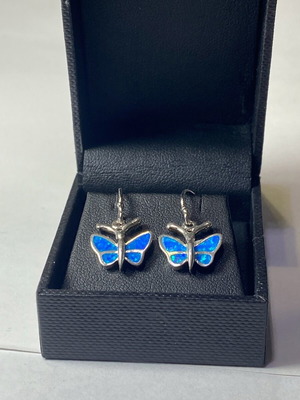 Silver butterfly earrings 925 new with opalite