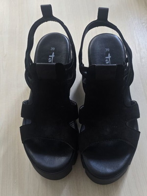 Tamaris sandals new, size 39, 7 cm platform, black