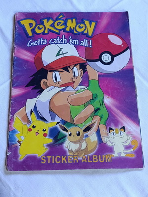 Pokemon άλμπουμ αυτοκόλλητων vintage μεταχειρισμένο με Ash, Pikachu, Eevee, Meowth