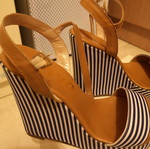 Striped platform shoes used, size 38, blue and white with brown details