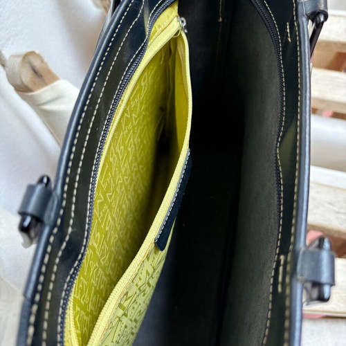 Lamarthe leather women's bag used, blue with transparent handles