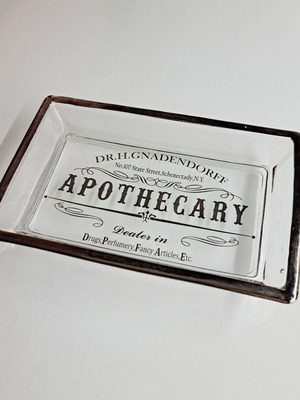 Decorative tray new with old New York apothecary theme