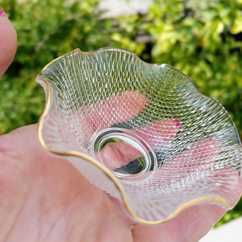 Vintage embossed glass trinket dish with gold trim