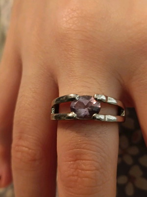 Ring with amethyst-type stone used, stainless steel