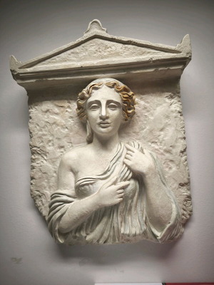Relief replica from ancient Greek temple like new