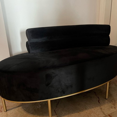 Inart sofa in like new condition with black velvet and gold metal legs
