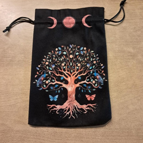 Velvet dice bag with tree of life and butterflies