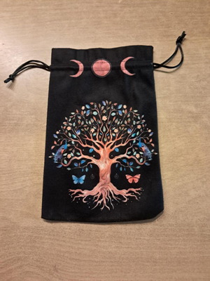 Velvet dice bag with tree of life and butterflies